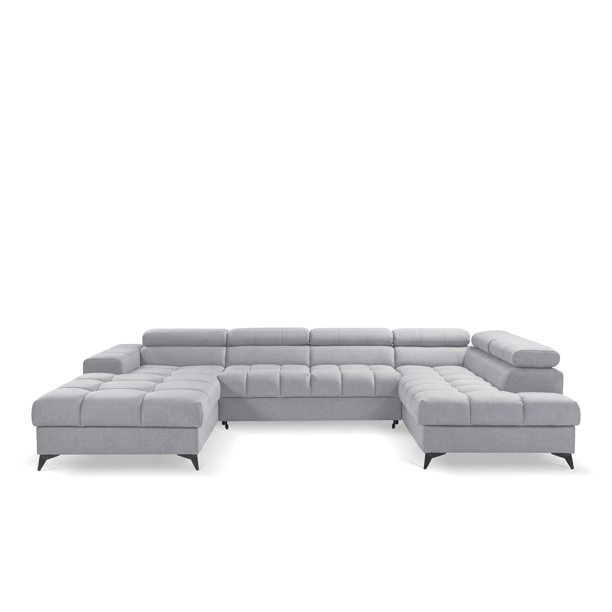 ECKSOFA PUDDING U Links mit Schlaffunktion 125x260 Velours Hellgrau - Hellgrau/Schwarz, Holz/Textil (203/350cm) - Muffo