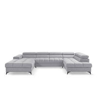 ECKSOFA PUDDING U Links mit Schlaffunktion 125x260 Velours Hellgrau - Hellgrau/Schwarz, Holz/Textil (203/350cm) - Muffo