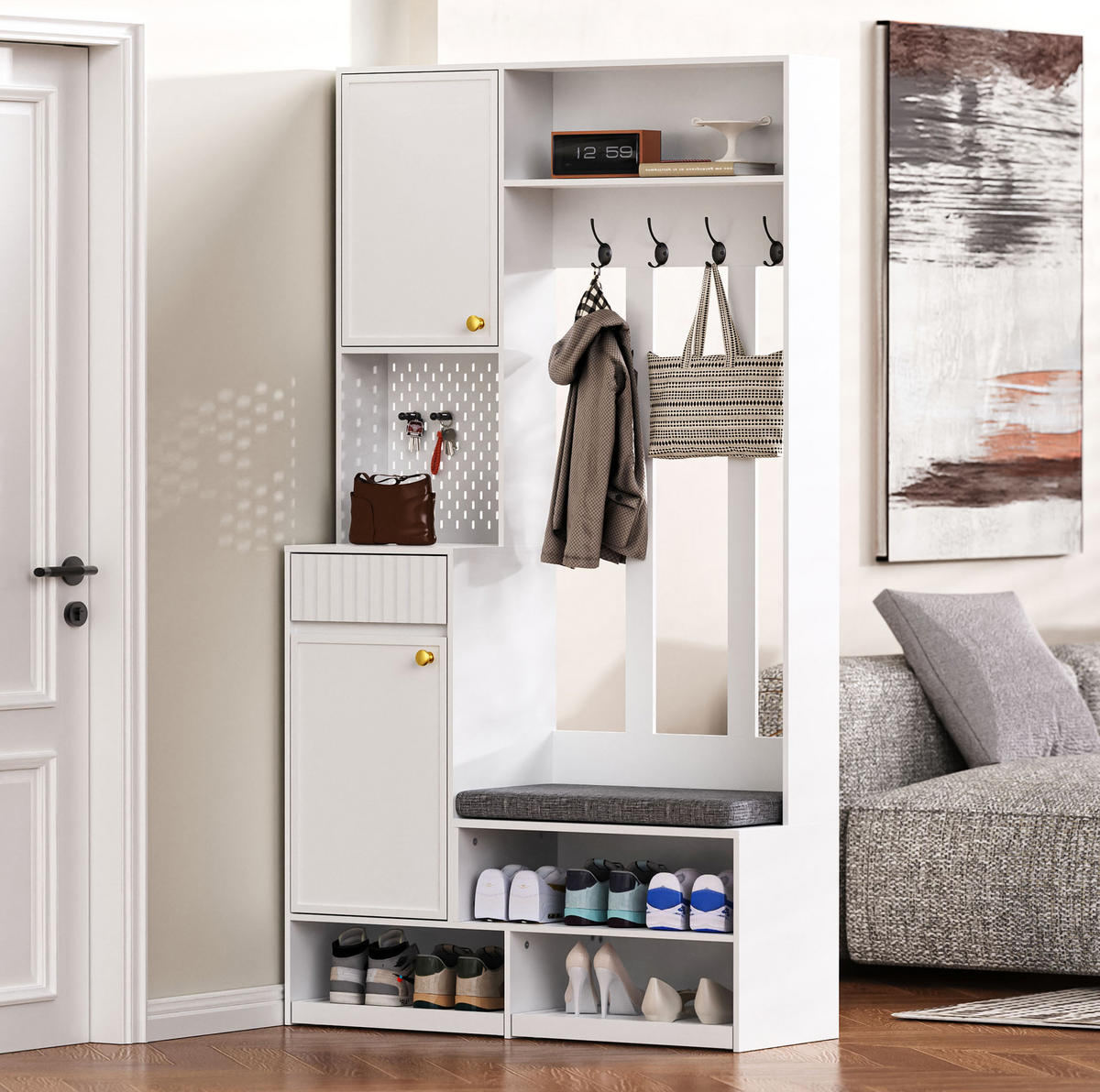 GARDEROBENSET mit Sitzbank 100 x 35 x 180 cm MDF Weiß - Weiß, Holzwerkstoff (35/180/100cm) - Beauniv
