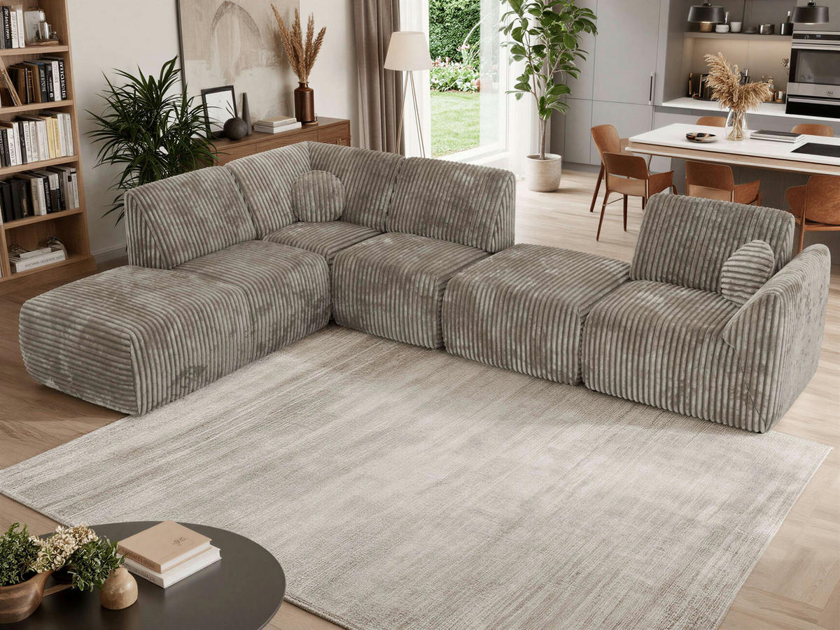 ROHOVÁ SEDAČKA NOARA 6M L Světle hnědá Manšestr - Vlevo - černá/světle hnědá, textil/plast (244/355cm) - MKS