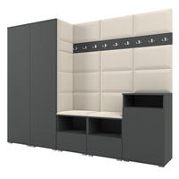 GARDEROBE NELA VIII 250 cm (Modulare Flurmöbel Graphit mit Sitzpolster Creme 01 2 Schränke + Sideboard) - Silberfarben/Creme, Holz/Holzwerkstoff (250/187/40cm) - Ravio
