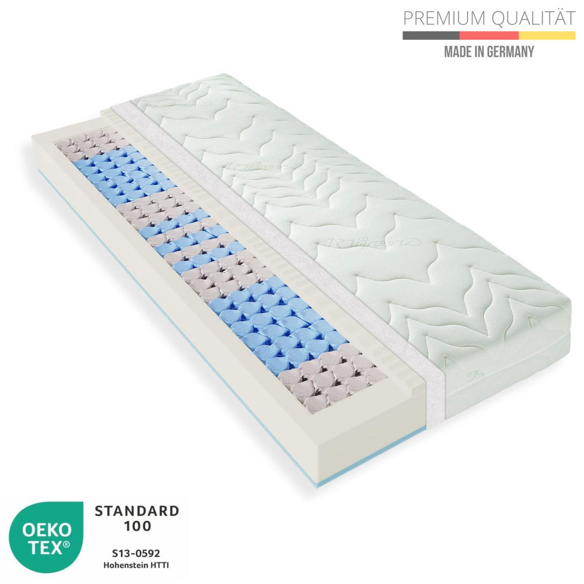 TASCHENFEDERKERMATRATZE 200x200 H3 H4, Höhe 21cm - Matratze 200x200 (2er-Set) mit waschbarem Bezug - Weiß, Textil (200/200cm) - Sleepneo