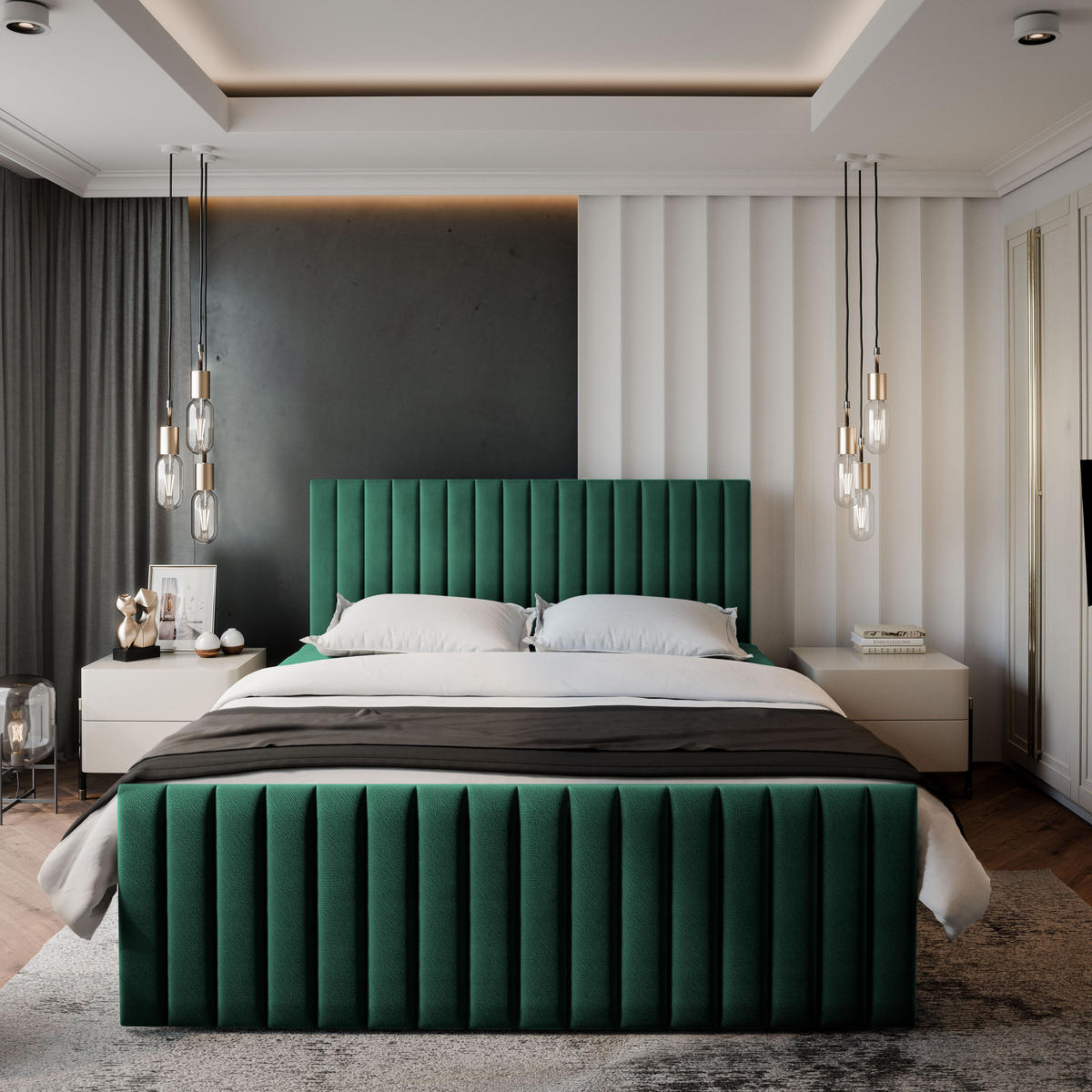 BOXBETT ARION 180x200 cm mit Matratze und Topper, H2+H3 - Grün - Grün, Holz (180/200cm) - MASSENO