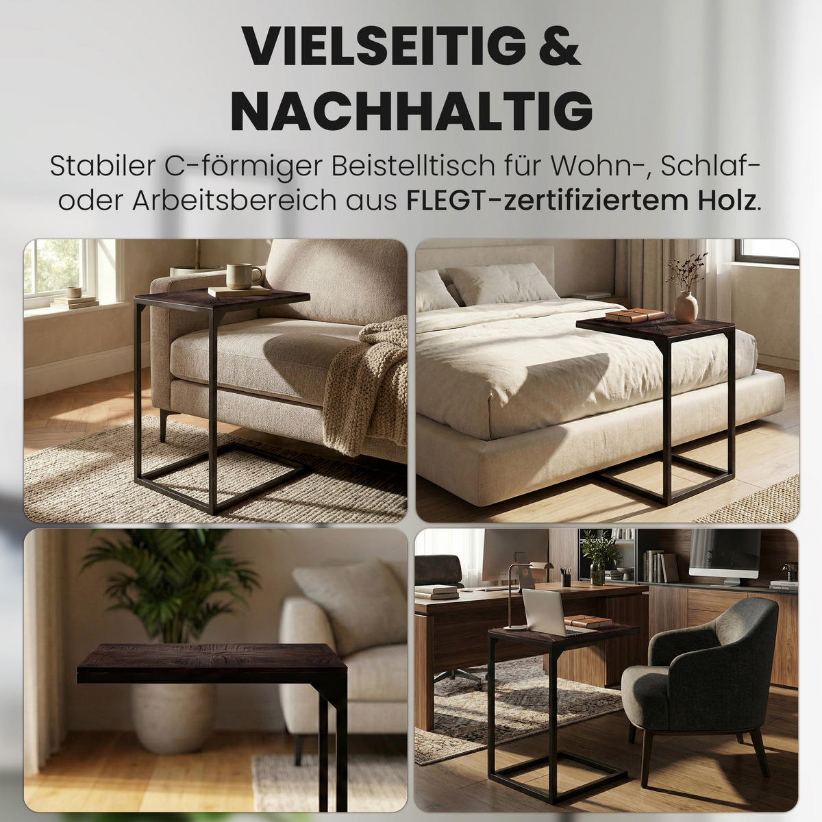 BEISTELLTISCH eckig 45/35/61 cm Holz Braun - Schwarz/Braun, Holz/Metall (35/45/61cm) - CLP