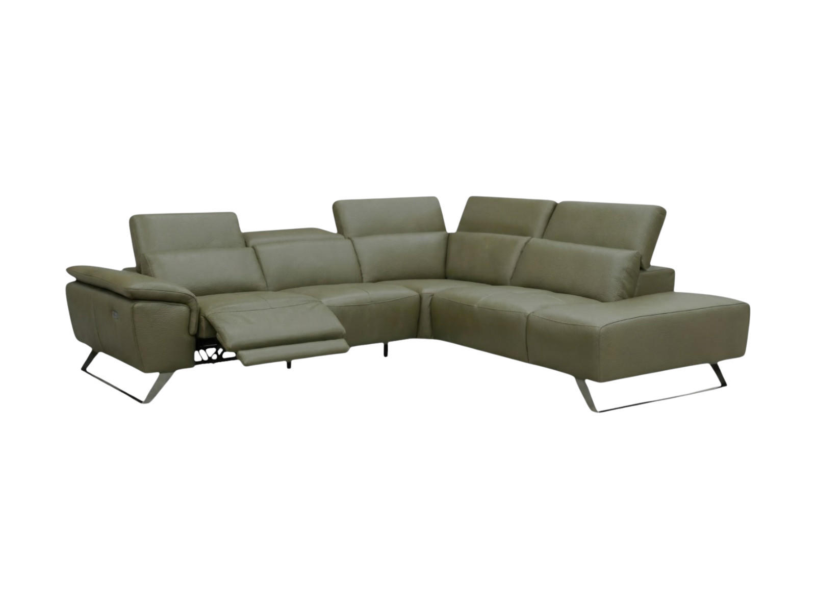 ECKSOFA Predator Echtleder mit 1 x Relaxfunktion Olivgrün - Olivgrün, Leder/Metall (270/230cm)