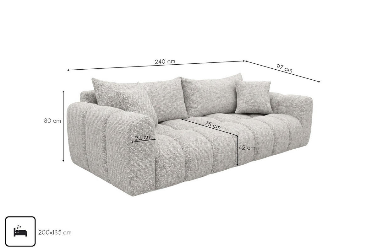 ROZKLÁDACÍ POHOVKA s úložným prostorem, žinylková tkanina Puente, Světle šedá, COSMOPOLITAN - světle šedá, dřevo (240/80/97cm) - Kaiser Möbel