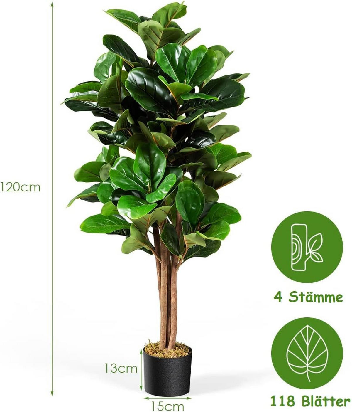 KUNSTLICHER Feigenbaum mit Blumentopf Grün - Grün, Kunststoff (120cm) - COSTWAY