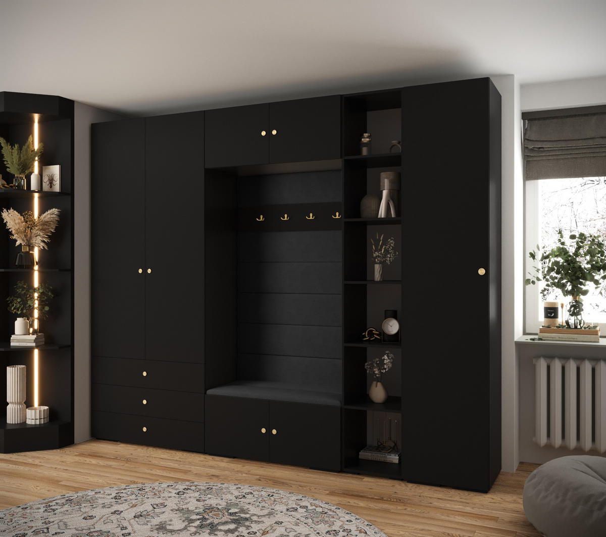 GARDEROBEN-SET 236,7/290/47 - Goldfarben/Schwarz, Holz/Kunststoff (290/236.7/47cm) - Abiks Möbel