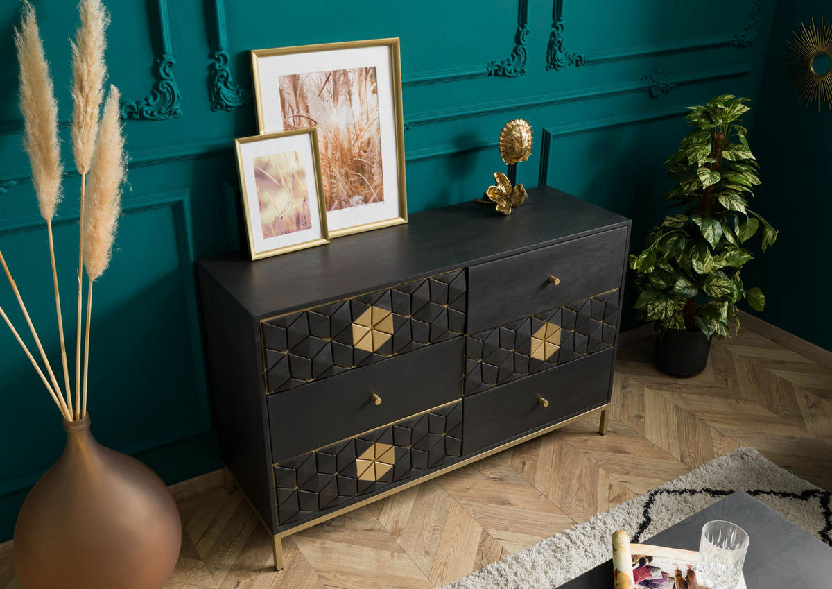SIDEBOARD Mango 122x40x77 grau geölt DIAMOND #109 - Grau, Holz (122/77/40cm) - Massivmoebel24