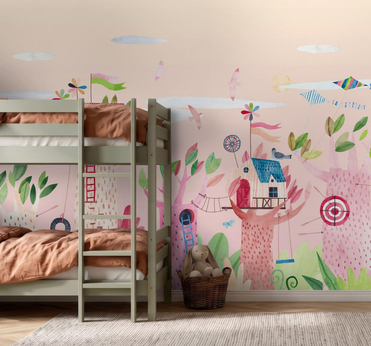 FOTOTAPETE Baumhausfest mit Tieren 3.5 x 2.79 m - Pink, Papier (350/279cm) - ESTAhome