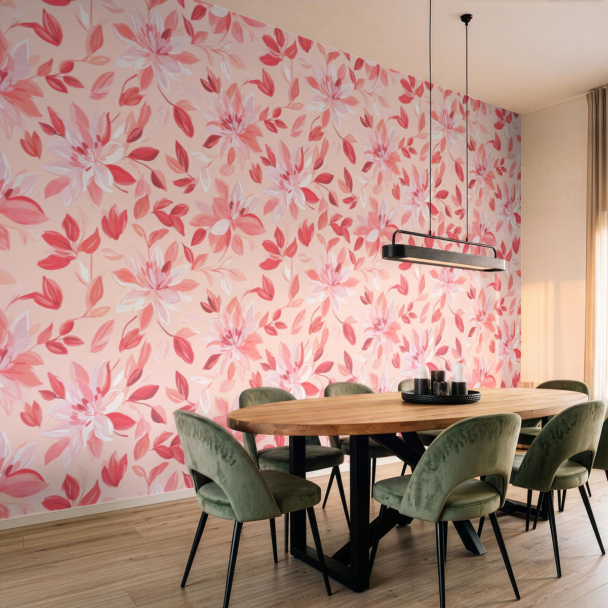 TAPETE - Botanisch - Blumen - Rot - 450x280 cm - Koralle, Papier (450/280cm) - OnlyWow