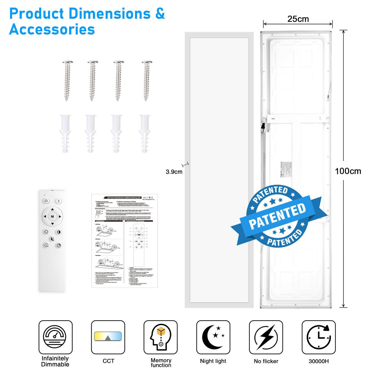 DECKENLEUCHTE PA1041FW LED Panel Dimmbar 100/25/3.9 CM - Weiß, Metall (100/25/3.9cm) - LOVHAUS