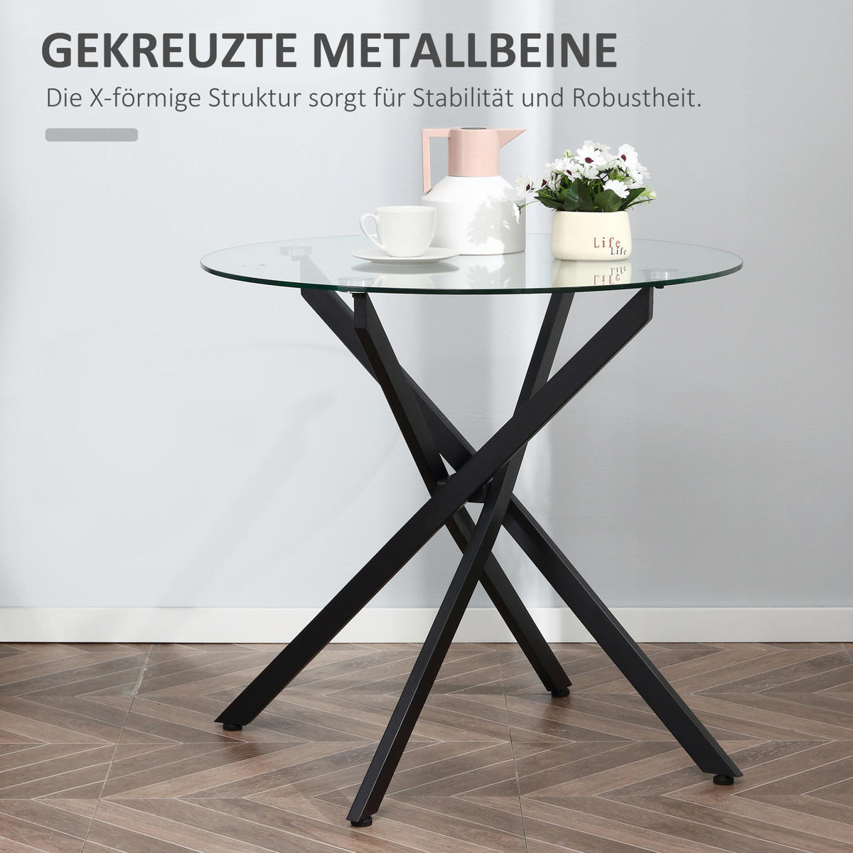 COUCHTISCH 80/80/75 cm aus Stahl mit gehärteter Glasplatte und verstellbaren Füßen, Schwarz - Schwarz, Metall (80/80/75cm) - Redom