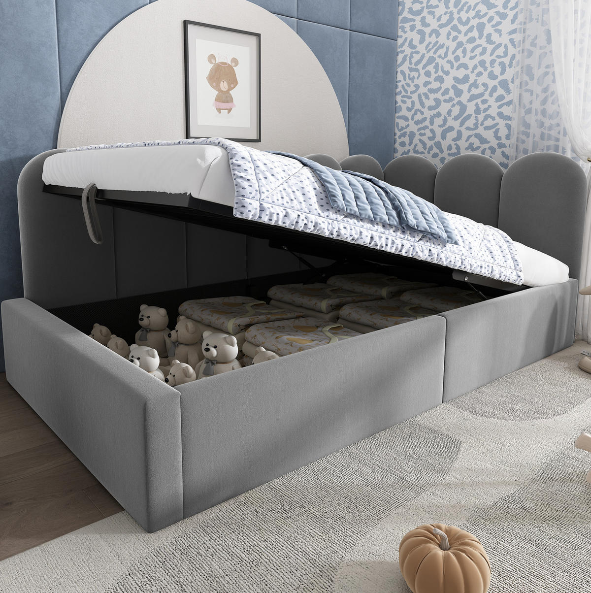 TAGESBETT mit Stauraum 90x190 cm Samt Grau - Grau, Metall (90/190cm) - Beauniv