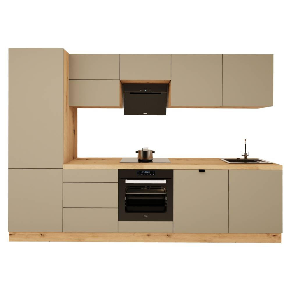 KÜCHENZEILE 300 cm - Langen KL29-M300 - in Beige/Matt - Beige, Holz (300/212/58cm)
