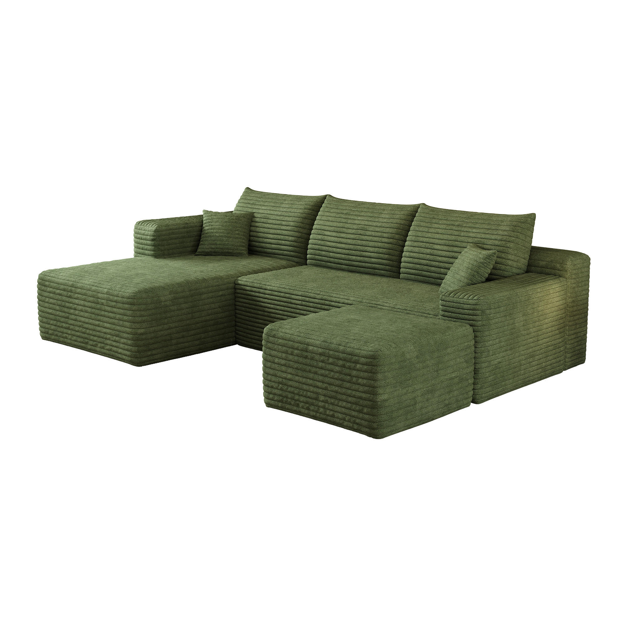 WOHNLANDSCHAFT Cord Grün - Grün, Textil (241/58/151cm) - WISHDOR