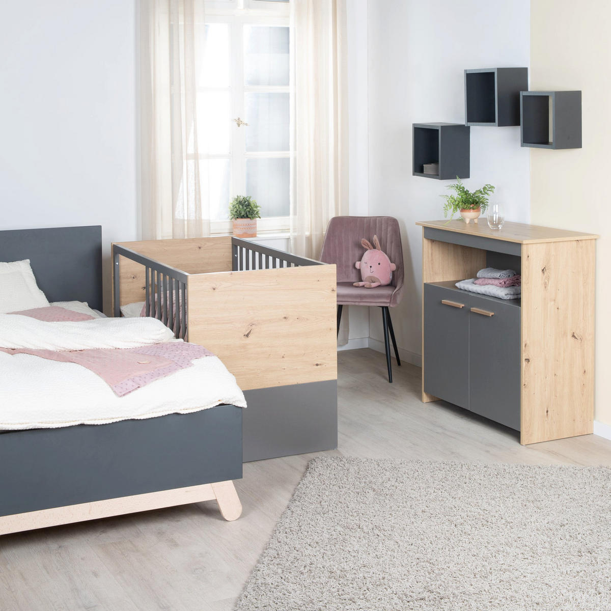 WICKELKOMMODE Anna - Anthrazit/Sonoma Eiche, Holz/Holzwerkstoff (88/98/75cm) - Roba