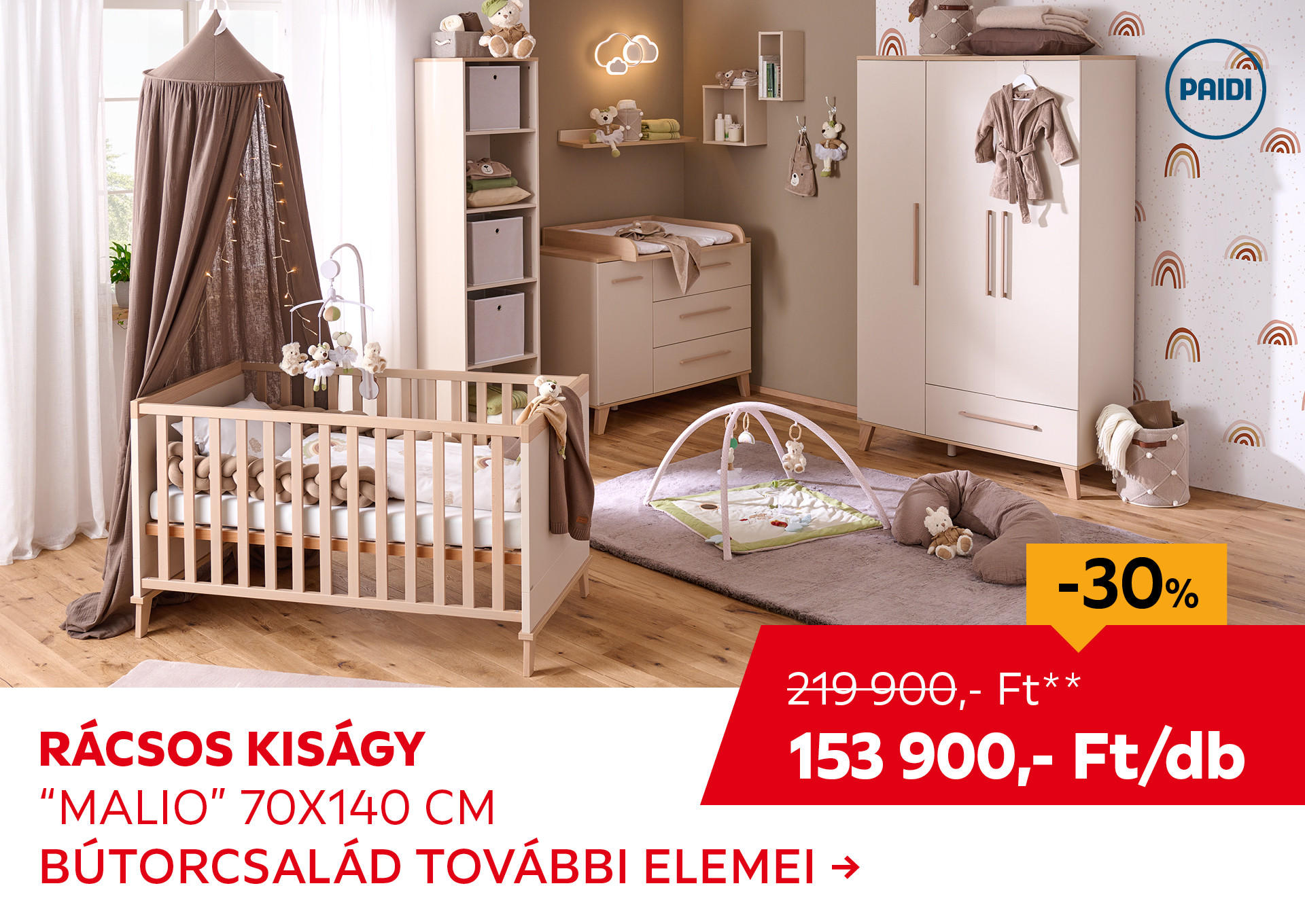 Rácsos KISÁGY "Malio" 70x140 cm Kiemelt termék 219900 Ft.- helyett 153900 Ft.-