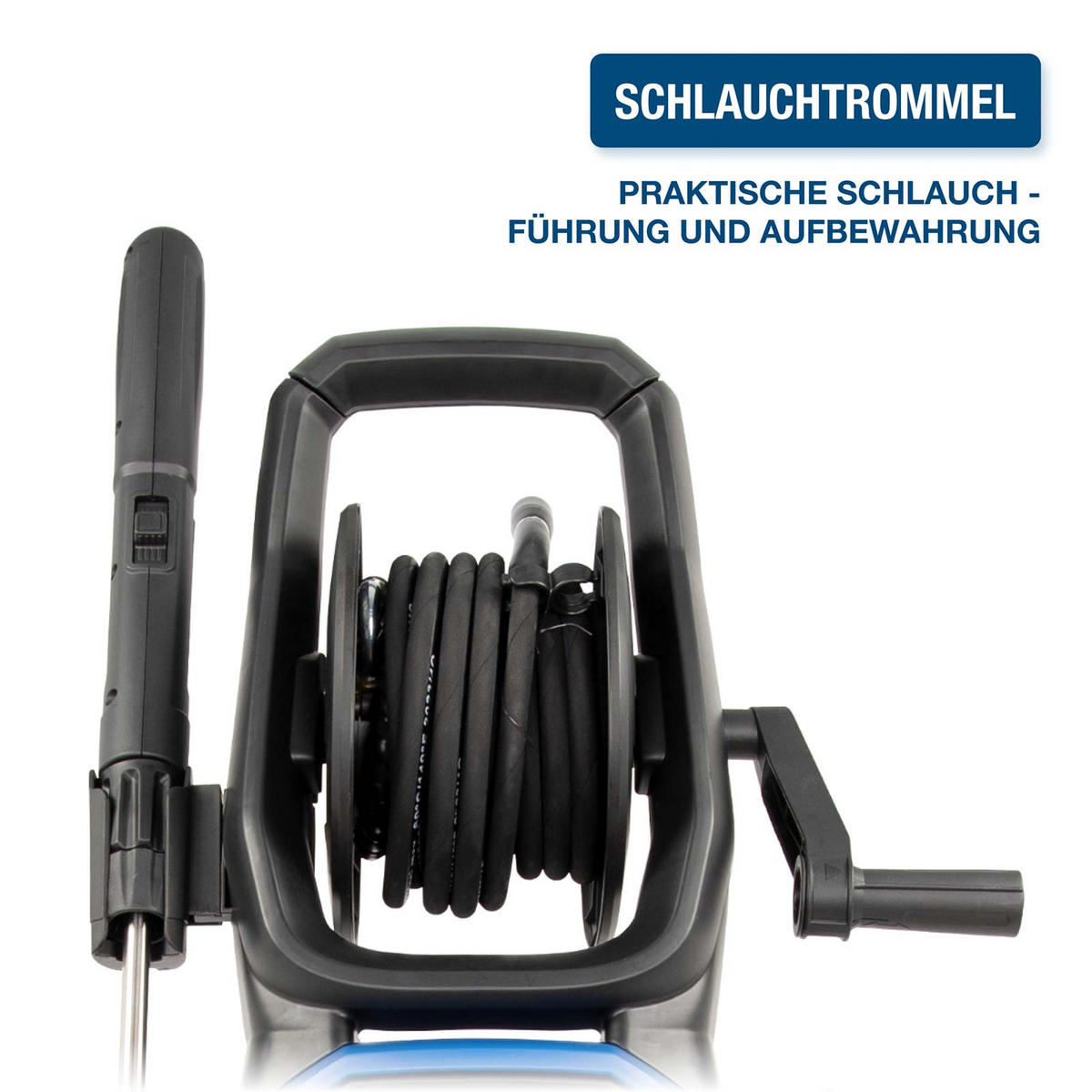 ELEKTRO-HOCHDRUCKREINIGER HPW1800CE (1800W, 140bar, 420 l/h, Schlauchtrommel, Blau) - Blau, Kunststoff (28/76/28cm) - HYUNDAI
