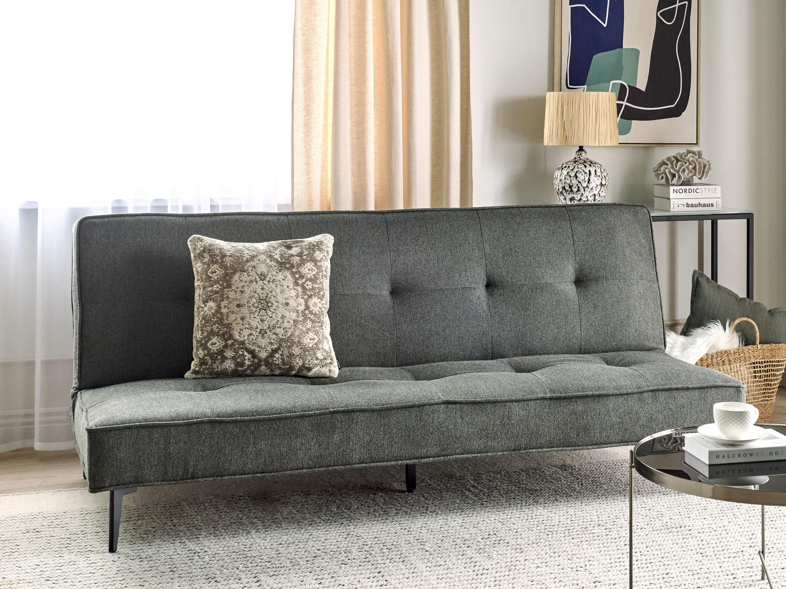 3-SITZER-SCHLAFSOFA dunkelgrau/schwarz Essvik - Schwarz/Grau, Textil (191/83/90cm) - Beliani