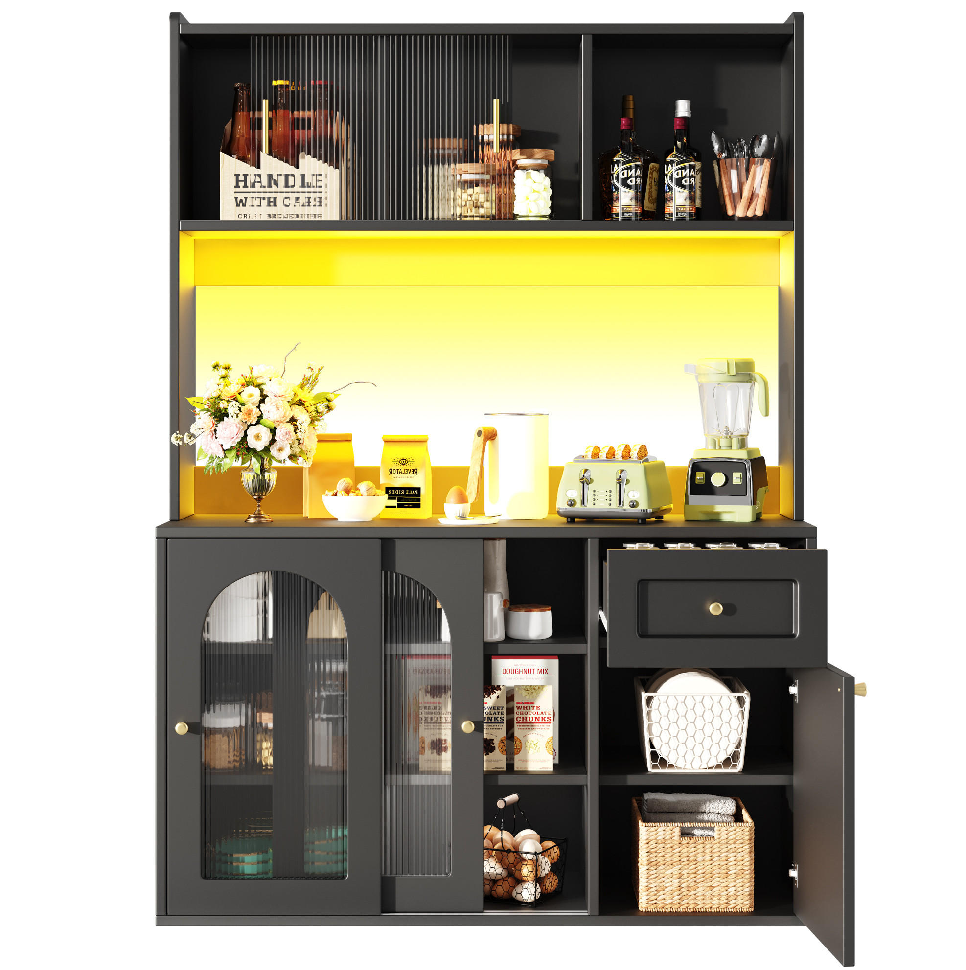 ANRICHTE Küchenschrank 120/35/167 cm aus MDF und Holzwerkstoff mit LED-Beleuchtung Schwarz - Schwarz, Holzwerkstoff (120/167/35cm) - Modenvie