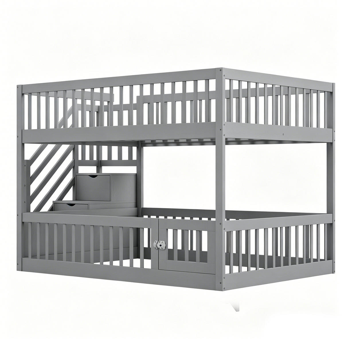 ETAGENBETT 140/200 cm grau aus Massivholz mit Stauraumtreppe - Grau, Holzwerkstoff (140/200cm) - OKWISH