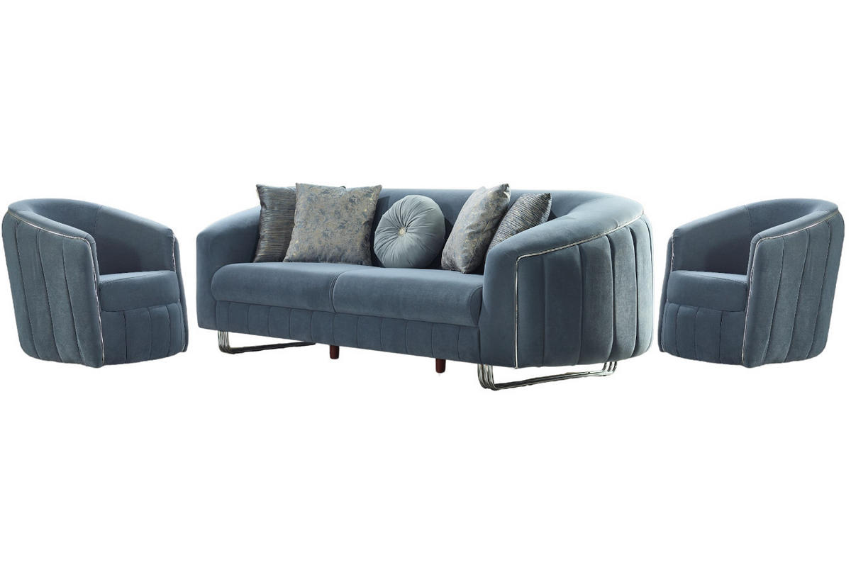 SITZGARNITUR Angela Blau Stellvariante:2+1+1 - Hellblau, Holz/Textil (185/77/100cm) - Villa Möbel