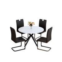 ESSGRUPPE DE-39511 5-teilig, runder Marmortisch Schwarz - Schwarz, Holzwerkstoff (110/75/110cm) - ComfortXL