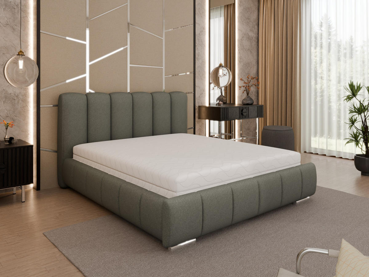 POLSTERBETT Zaira 160x200cm – Elegantes Polsterbett für modernen Wohnstil , Taschenfederkernmatratze Pocket (19cm), grau - Grau, Holz (160/200cm) - Homesy