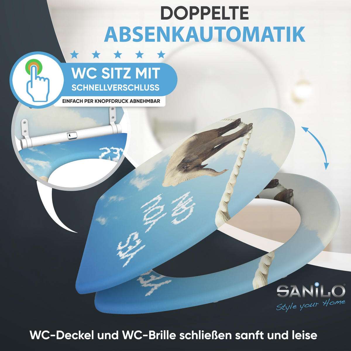 WC-SITZ mit Absenkautomatik & Top Fix Yes you can - Blau, Holzwerkstoff (37.7/5.5/48cm) - Sanilo