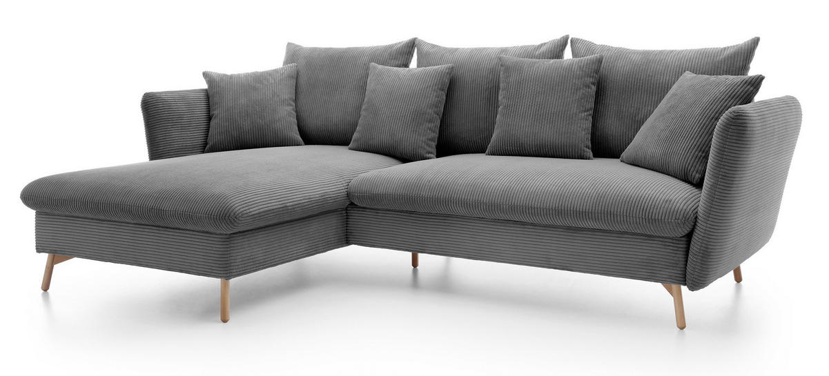 ECKSOFA Savona L-Form 260 cm, Cordstoff, Links, Grau - Grau, Holz (258/167cm) - Emporius