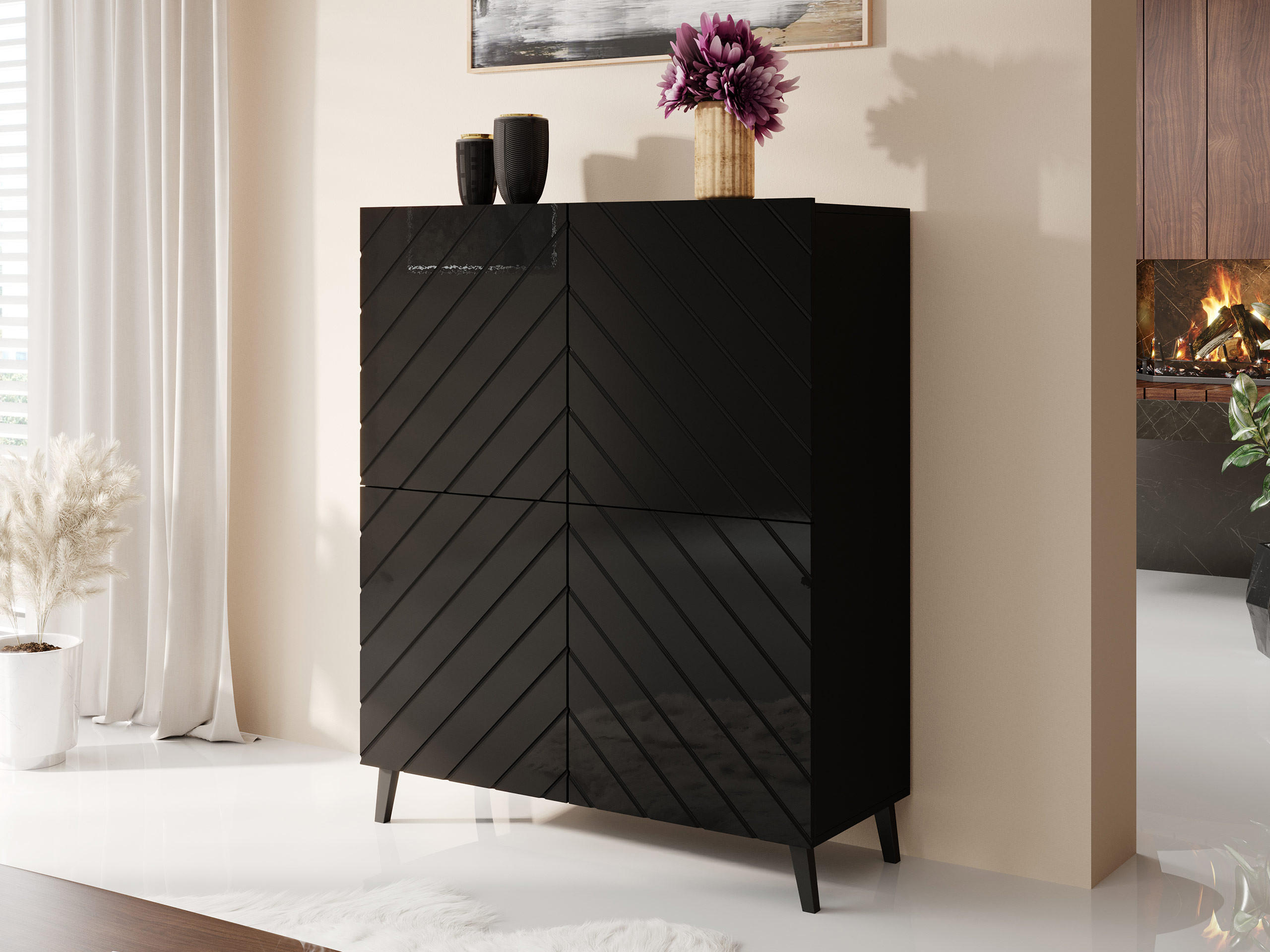 KOMMODE Abeto 100 - Weiß Hochglanz/Schwarz, Holzwerkstoff/Kunststoff (101/122/40cm) - MIRJAN24