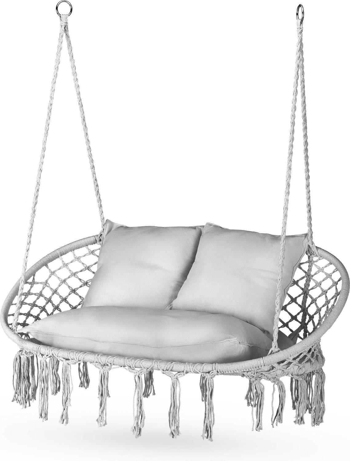 HÄNGESESSEL für 2 Personen mit Kissen 130/75/37 cm, bis 200 kg - Grau, Textil (130/108/75cm) - Outtec