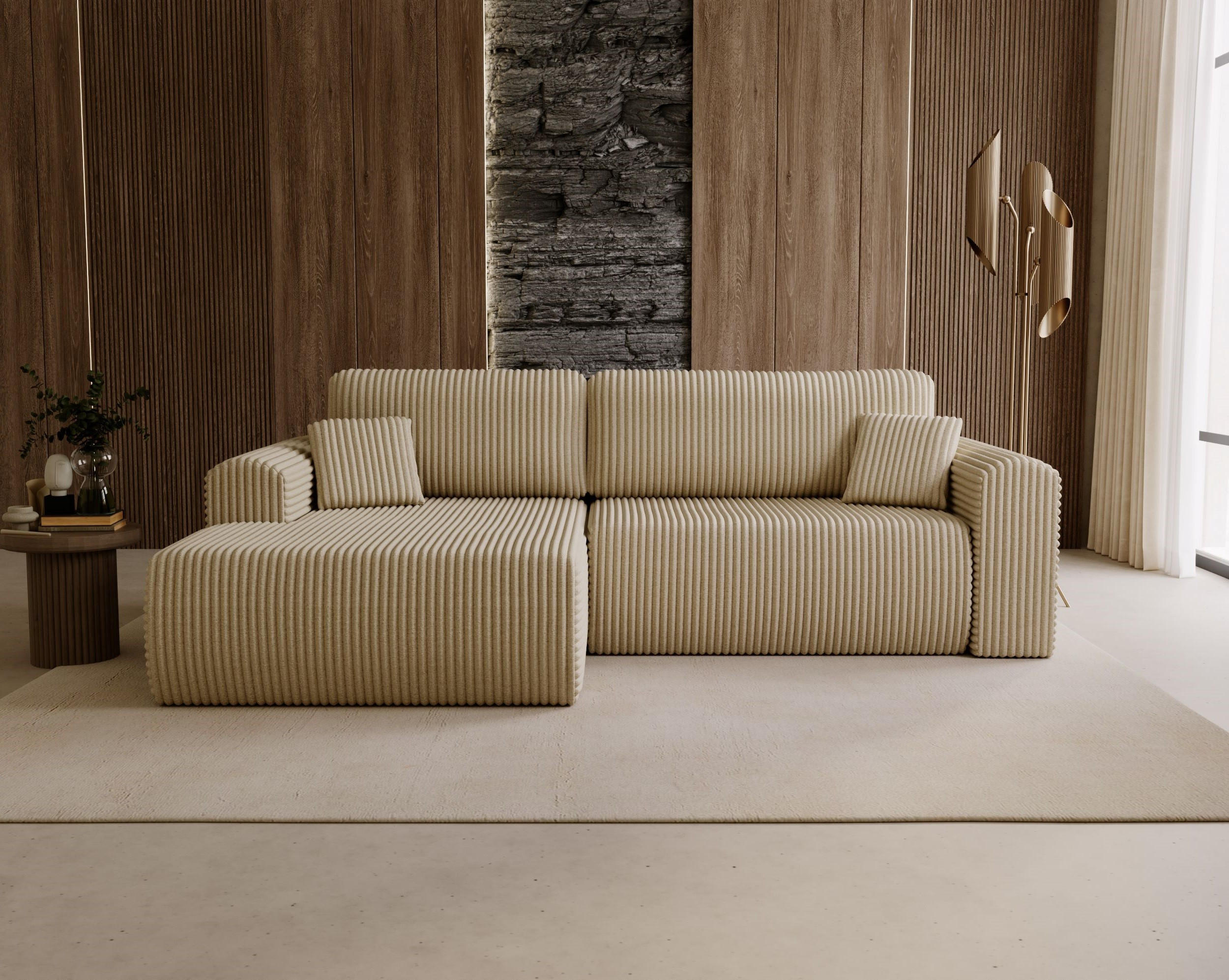 ECKSOFA Linea Creme, Sofa mit Schlaffunktion, linke seite - Creme, Holzwerkstoff/Textil (257/177cm) - Bettso