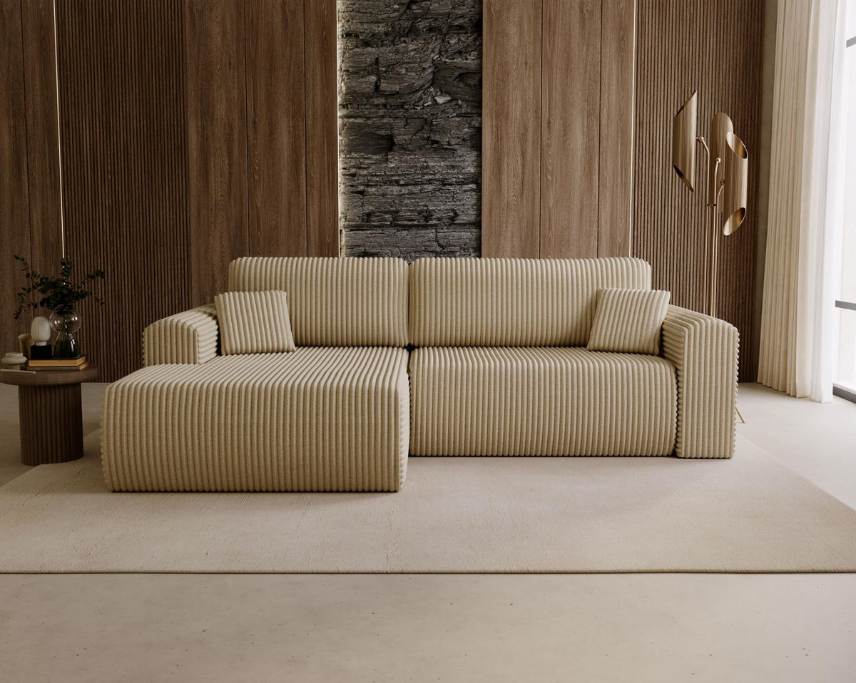 ECKSOFA Linea Creme, Sofa mit Schlaffunktion, linke seite - Creme, Holzwerkstoff/Textil (257/177cm) - Bettso