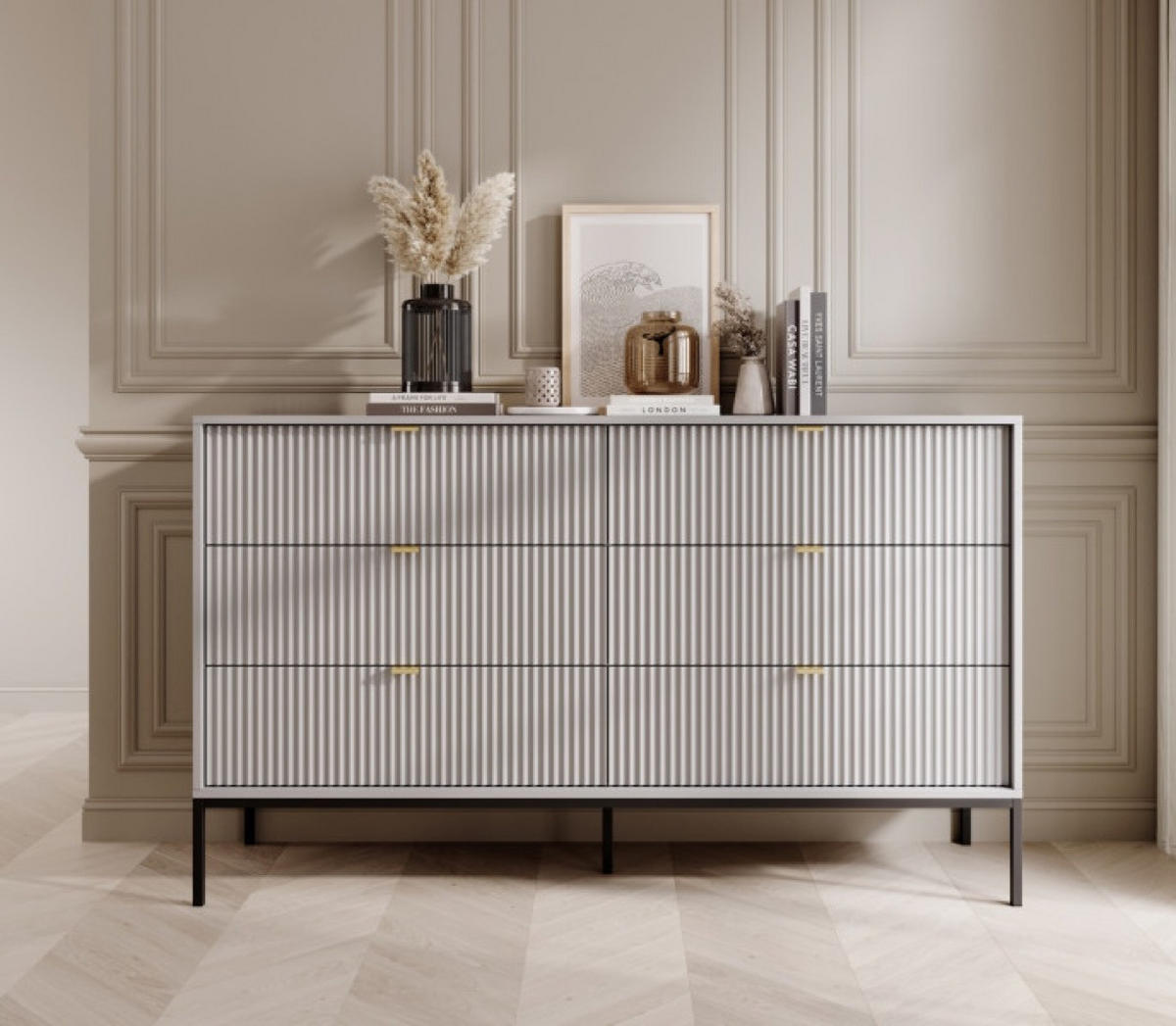 SIDEBOARD Grau KS154 Glamour Stil Schwarz - Grau, Holzwerkstoff (154/91/39cm) - Sepro Meble