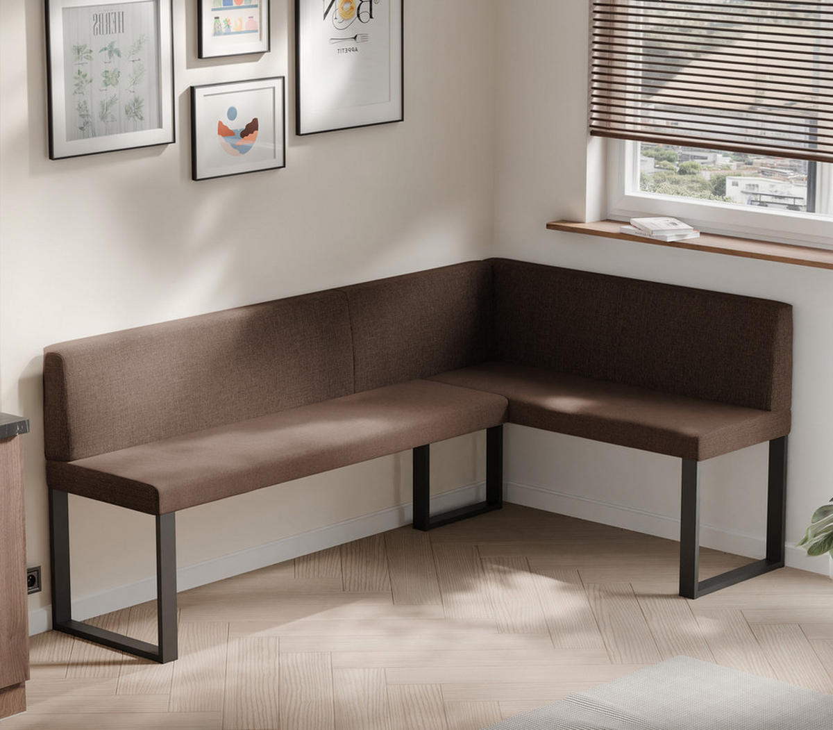 ECKBANK rechts SANA U Webstoff glatt, 168/168 cm Braun - Braun, Textil/Metall (128/168cm) - Idohome