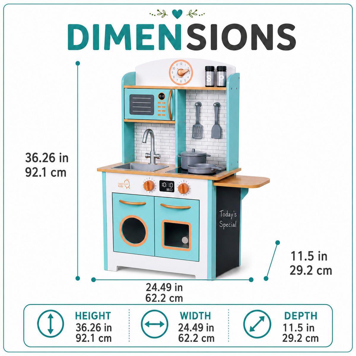 KINDERKÜCHE aus Holz, 92 cm - Multicolor, Holz (62.2/29.2/92.1cm) - Teamson Kids