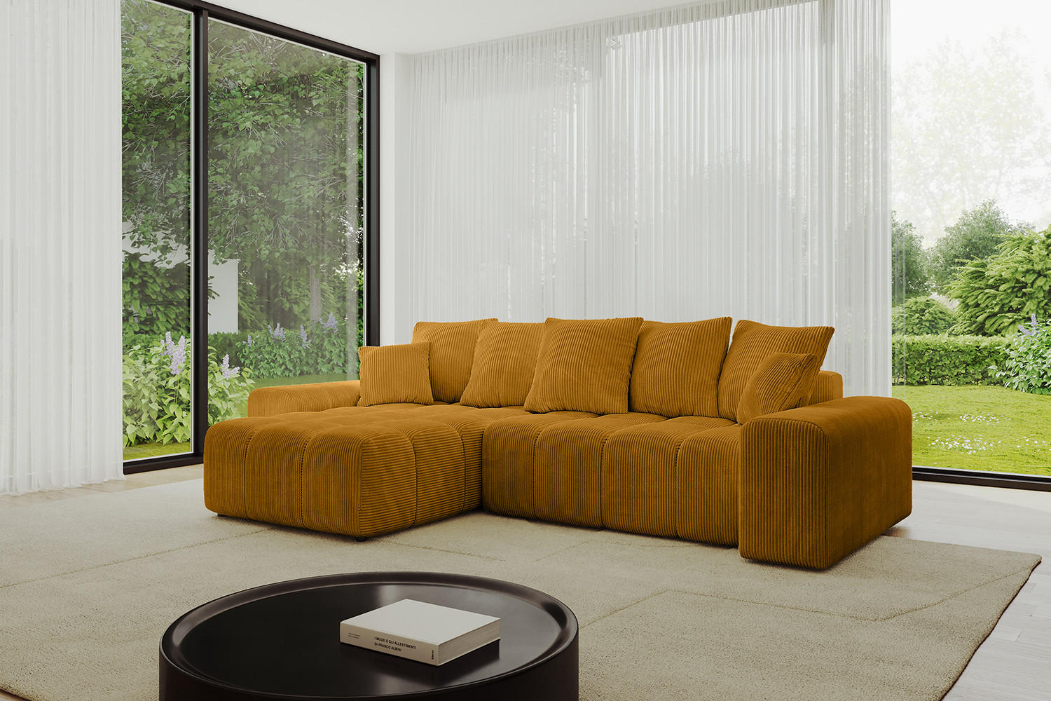 ECKSOFA Ottomane links/rechts ENIL-L 297x189x68 Senfgelb Cord - Currygelb, Holzwerkstoff/Kunststoff (297/189cm) - ALTDECOR