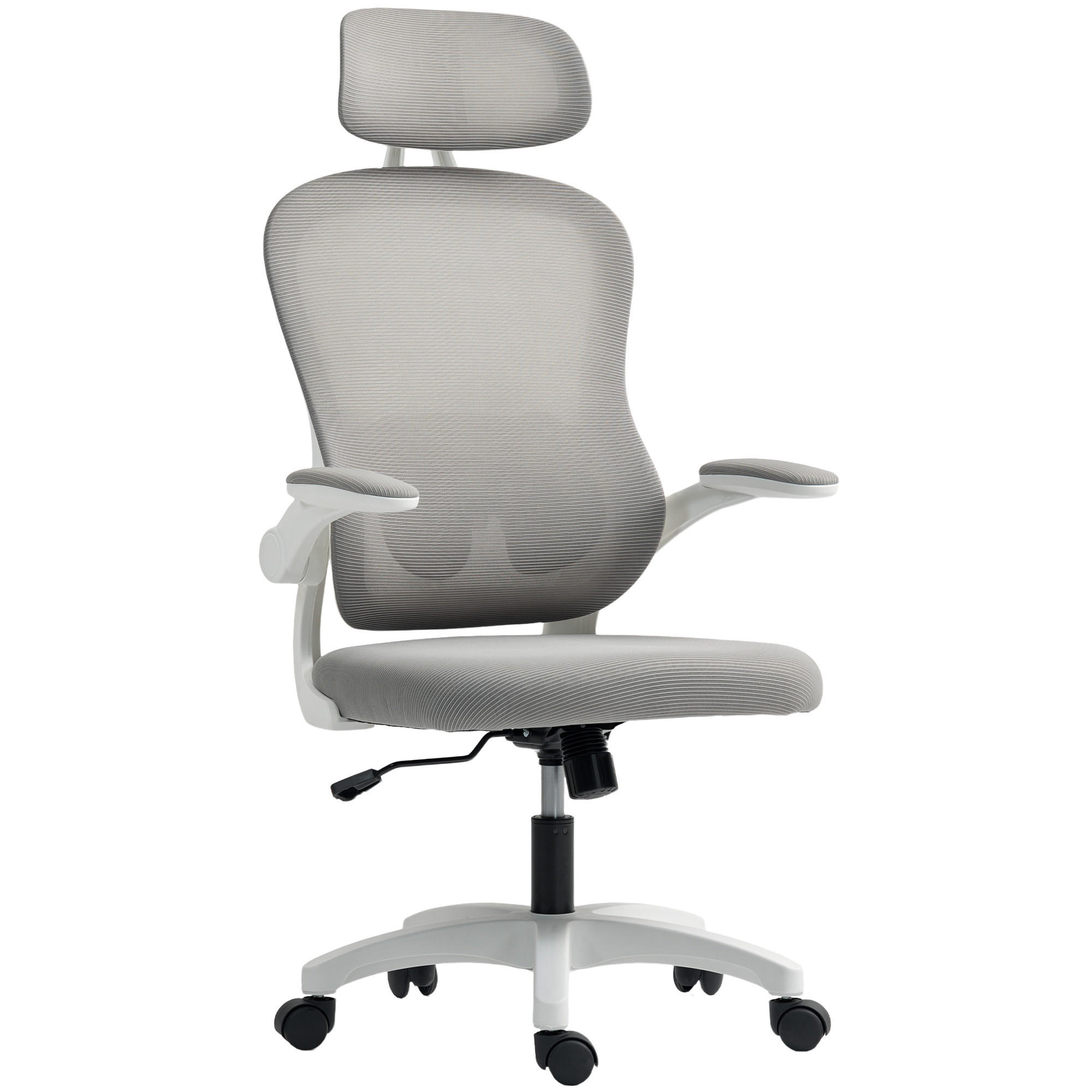 KANCELÁŘSKÁ ŽIDLE Ergonomická kancelářská židle se sklopnými područkami Šedá - šedá/bílá, textil/plast (62/115/64cm) - HOMCOM