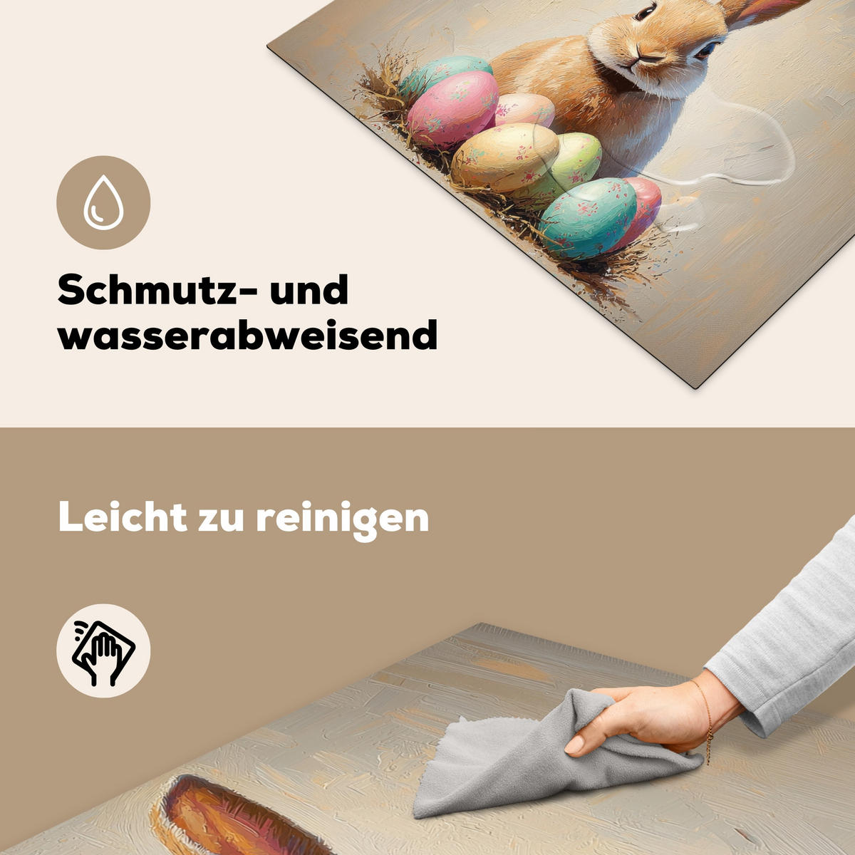 HERDABDECKPLATTE Osterhase - Pastell - Eier Induktionsmatte 77x59 cm - Beige, Kunststoff (77/59/0.2cm) - MuchoWow