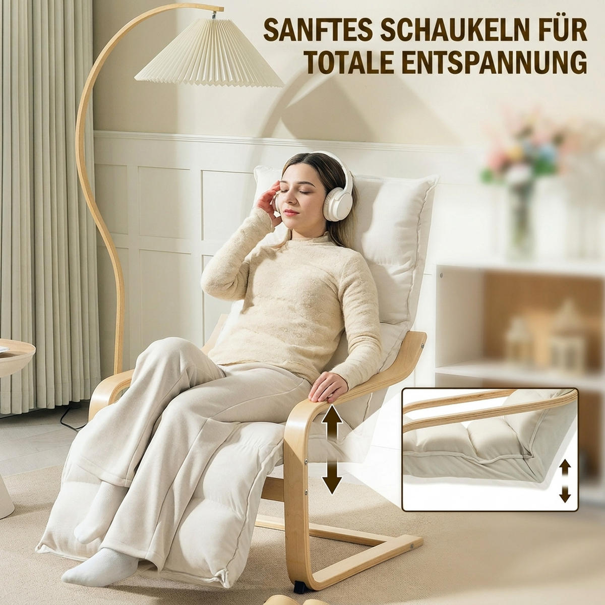 LOUNGE-SESSEL Polyester Birkenlaminat Cremeweiß - Creme/Naturfarben, Holz/Birkenholz (67/105/114cm) - HOMCOM