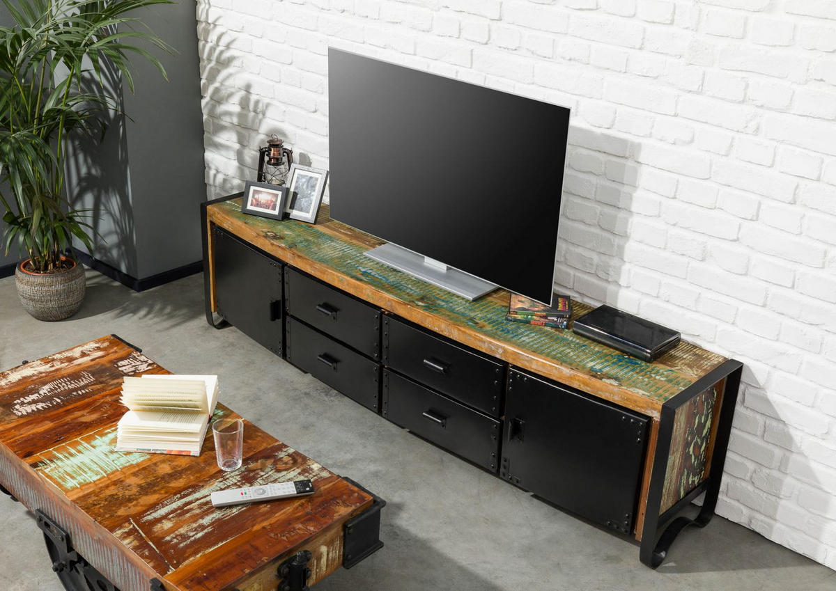 TV-BOARD Altholz 208x43x55 mehrfarbig lackiert INDUSTRIAL #106 - Multicolor, Holz (208/55/43cm) - Massivmoebel24