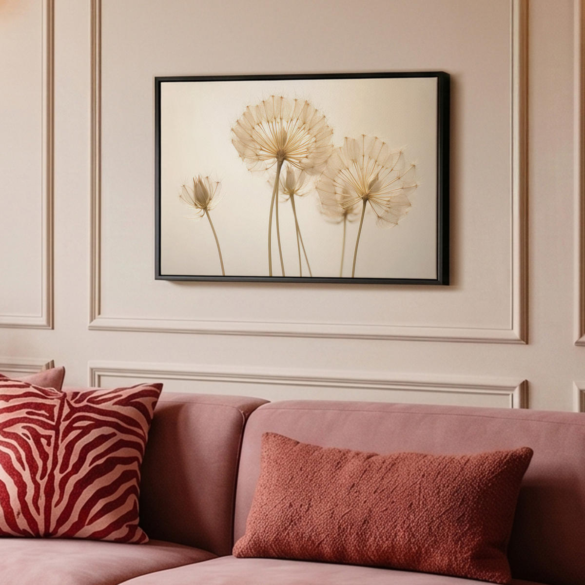 LEINWAND Bilder mit Rahmen - Sonnenlicht - Löwenzahn - Botanisch - Blumen - 60x40 - Creme, Textil (60/40cm) - MuchoWow