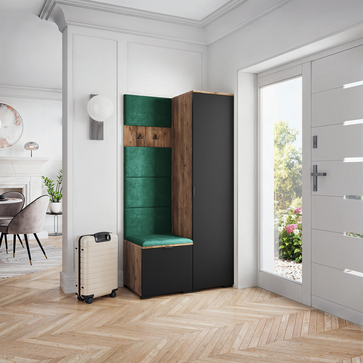 GARDEROBENSCHRANK LORI 95/181/51 cm Modern Garderobe-Set Eiche Lefkas - Eichefarben/Schwarz, Holzwerkstoff (95/181/51cm) - MASSENO