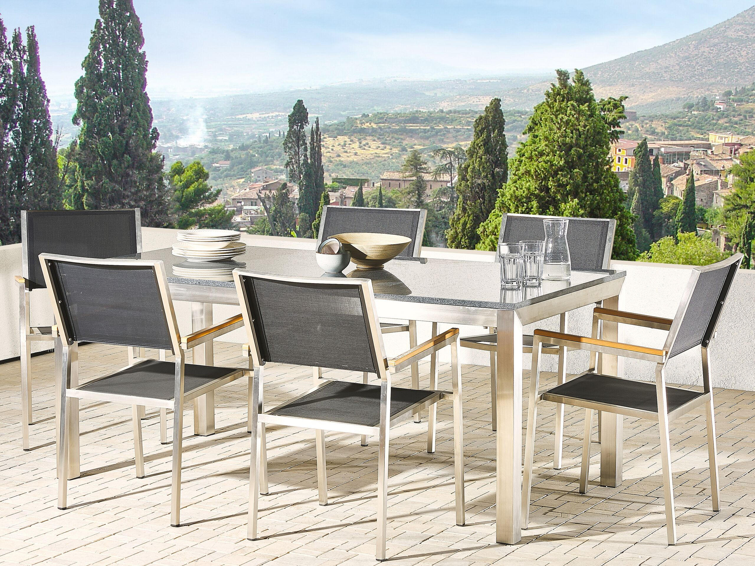 GARTENSTUHL 4er-Set grau Edelstahl Grosseto - Hellbraun/Silberfarben, Metall (55/87/58cm) - Beliani