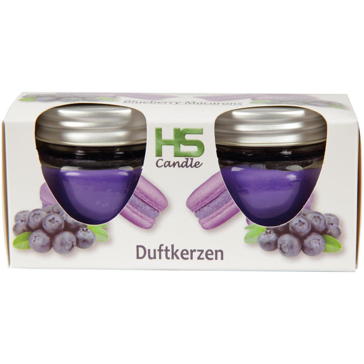 DUFTKERZE im Glas "Macaron Blueberry" mit Deckel, 2er Pack mit je ca. 7 Std. Brenndauer, Ø6cm, Raumduft als Geschenk und Dekoration - Blau, Glas (6/5cm) - HS Candle