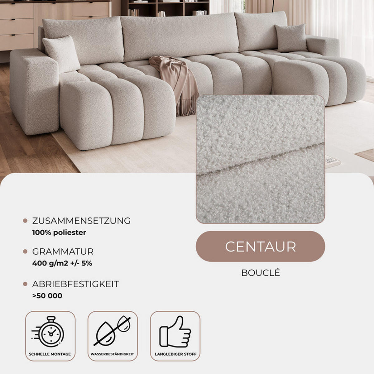WOHNLANDSCHAFT OFI mit Schlaffunktion und Bettkasten Hellgrau - Hellgrau, Holzwerkstoff/Kunststoff (318/79/145cm) - Idohome