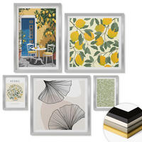 WANDBILDER 5er Set - 50x50 cm & 20x30 cm & 40x60 cm Silberner Rahmen - Zitronenkräuter und -blätter - Silberfarben, Kunststoff (40/60cm) - ArtPrintCave