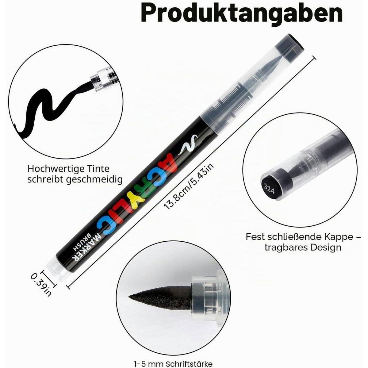 ACRYLSTIFTE 12-teiliges Set Weiß Schwarz - Multicolor, Kunststoff (1/1/13.8cm)